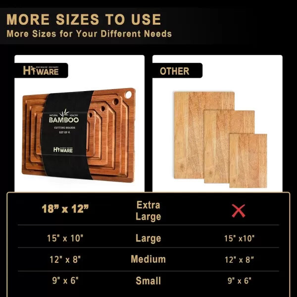 imageHiware 4Piece Extra Large Bamboo Cutting Boards Set for Kitchen Heavy Duty Cutting Board with Juice Groove Bamboo Chopping Board Set for Meat Vegetables  Pre OiledBrown