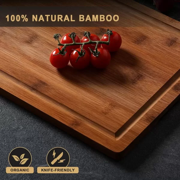 imageHiware 4Piece Extra Large Bamboo Cutting Boards Set for Kitchen Heavy Duty Cutting Board with Juice Groove Bamboo Chopping Board Set for Meat Vegetables  Pre OiledBrown