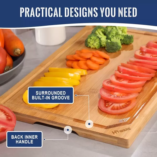 imageHiware 4Piece Extra Large Bamboo Cutting Boards Set for Kitchen Heavy Duty Cutting Board with Juice Groove Bamboo Chopping Board Set for Meat Vegetables  Pre OiledNatural
