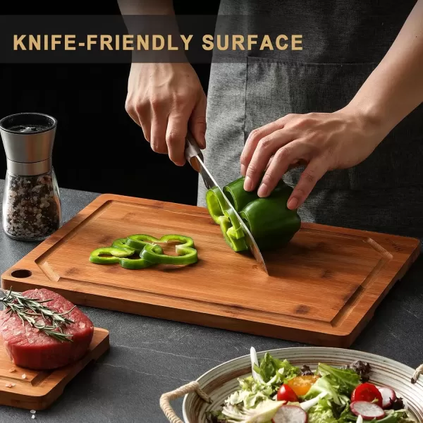imageHiware 4Piece Extra Large Bamboo Cutting Boards Set for Kitchen Heavy Duty Cutting Board with Juice Groove Bamboo Chopping Board Set for Meat Vegetables  Pre OiledBrown