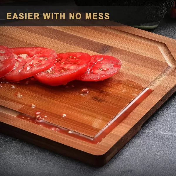 imageHiware 4Piece Extra Large Bamboo Cutting Boards Set for Kitchen Heavy Duty Cutting Board with Juice Groove Bamboo Chopping Board Set for Meat Vegetables  Pre OiledBrown