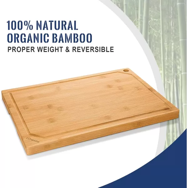 imageHiware 4Piece Extra Large Bamboo Cutting Boards Set for Kitchen Heavy Duty Cutting Board with Juice Groove Bamboo Chopping Board Set for Meat Vegetables  Pre OiledNatural