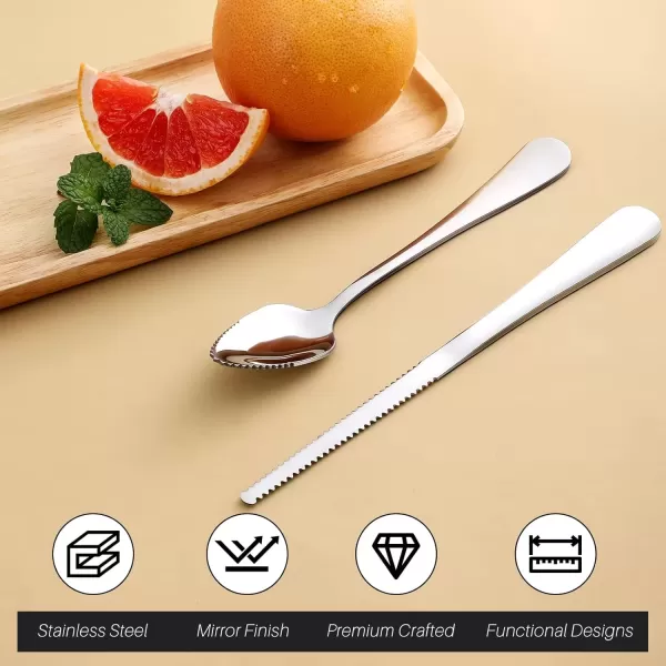 imageHiware 4piece Grapefruit Spoons and Grapefruit Knife 188 Stainless Steel