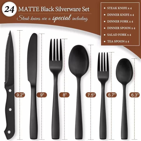 imageHiware 72Piece Silverware Set for 12 Stainless Steel Flatware Cutlery Set For Home Kitchen Restaurant Hotel Mirror Polished Dishwasher SafeBlack