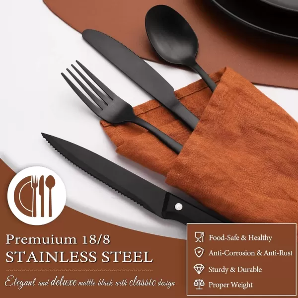 imageHiware 72Piece Silverware Set for 12 Stainless Steel Flatware Cutlery Set For Home Kitchen Restaurant Hotel Mirror Polished Dishwasher SafeBlack
