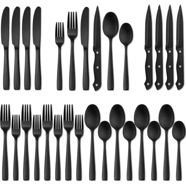 imageHiware 72Piece Silverware Set for 12 Stainless Steel Flatware Cutlery Set For Home Kitchen Restaurant Hotel Mirror Polished Dishwasher SafeBlack