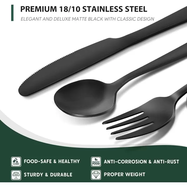 imageHiware 72Piece Silverware Set for 12 Stainless Steel Flatware Cutlery Set For Home Kitchen Restaurant Hotel Mirror Polished Dishwasher SafeBlack
