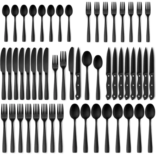 imageHiware 72Piece Silverware Set for 12 Stainless Steel Flatware Cutlery Set For Home Kitchen Restaurant Hotel Mirror Polished Dishwasher SafeBlack