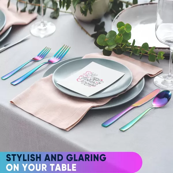 imageHiware 72Piece Silverware Set for 12 Stainless Steel Flatware Cutlery Set For Home Kitchen Restaurant Hotel Mirror Polished Dishwasher SafeRainbow
