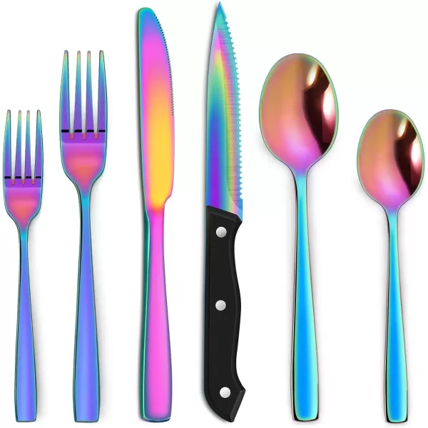 imageHiware 72Piece Silverware Set for 12 Stainless Steel Flatware Cutlery Set For Home Kitchen Restaurant Hotel Mirror Polished Dishwasher SafeRainbow