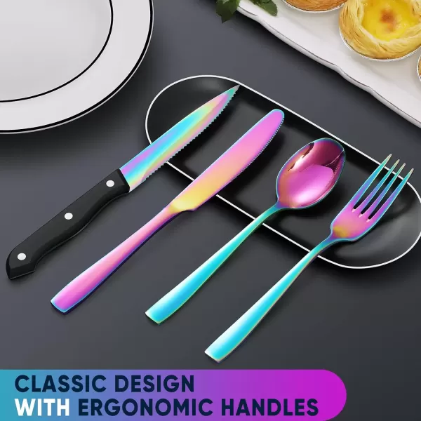 imageHiware 72Piece Silverware Set for 12 Stainless Steel Flatware Cutlery Set For Home Kitchen Restaurant Hotel Mirror Polished Dishwasher SafeRainbow