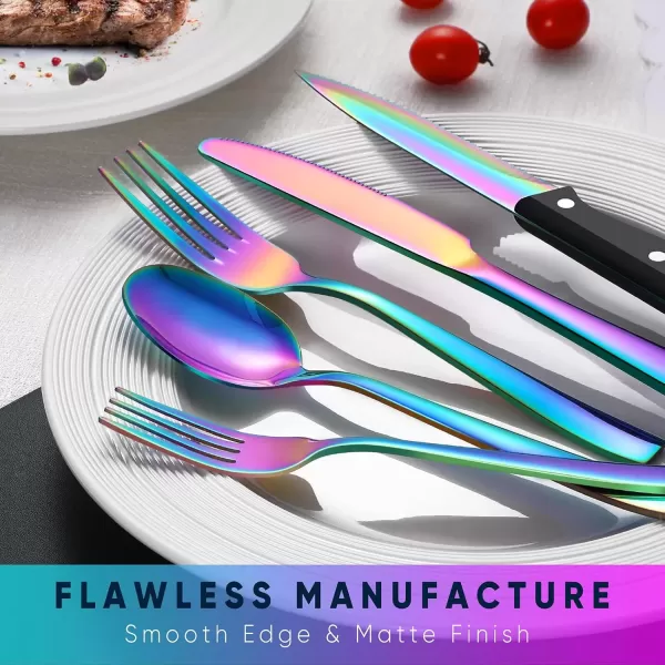 imageHiware 72Piece Silverware Set for 12 Stainless Steel Flatware Cutlery Set For Home Kitchen Restaurant Hotel Mirror Polished Dishwasher SafeRainbow