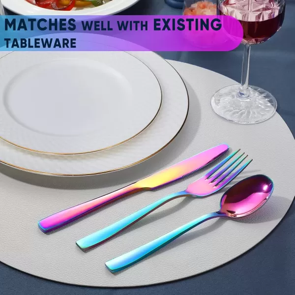 imageHiware 72Piece Silverware Set for 12 Stainless Steel Flatware Cutlery Set For Home Kitchen Restaurant Hotel Mirror Polished Dishwasher SafeRainbow