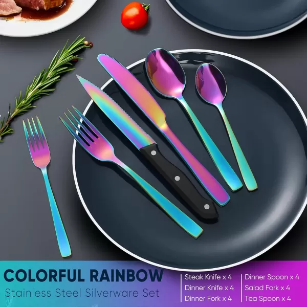 imageHiware 72Piece Silverware Set for 12 Stainless Steel Flatware Cutlery Set For Home Kitchen Restaurant Hotel Mirror Polished Dishwasher SafeRainbow