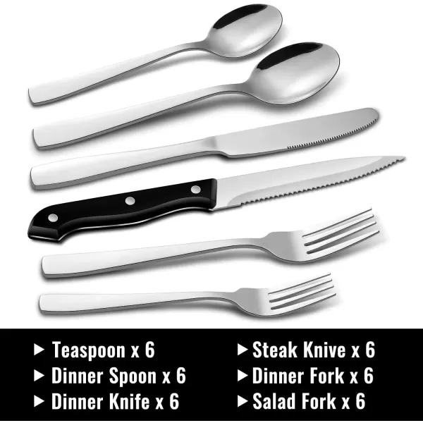 imageHiware 72Piece Silverware Set for 12 Stainless Steel Flatware Cutlery Set For Home Kitchen Restaurant Hotel Mirror Polished Dishwasher SafeSilver