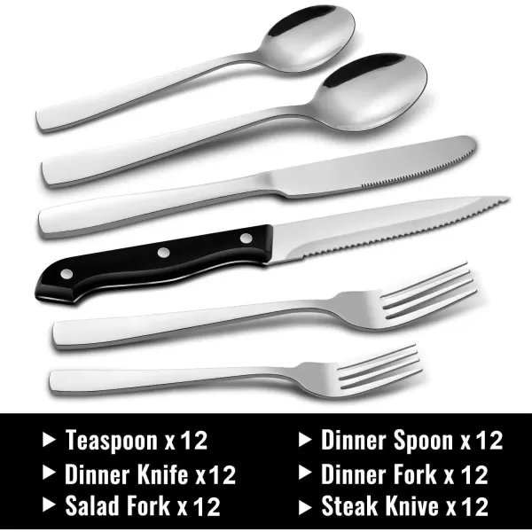 imageHiware 72Piece Silverware Set for 12 Stainless Steel Flatware Cutlery Set For Home Kitchen Restaurant Hotel Mirror Polished Dishwasher SafeSilver