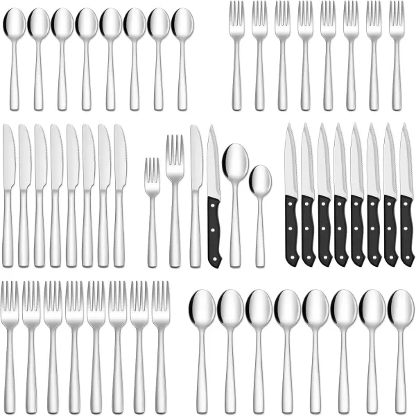 imageHiware 72Piece Silverware Set for 12 Stainless Steel Flatware Cutlery Set For Home Kitchen Restaurant Hotel Mirror Polished Dishwasher SafeSilver