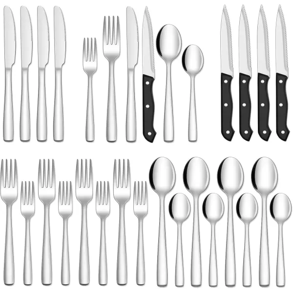 imageHiware 72Piece Silverware Set for 12 Stainless Steel Flatware Cutlery Set For Home Kitchen Restaurant Hotel Mirror Polished Dishwasher SafeSilver