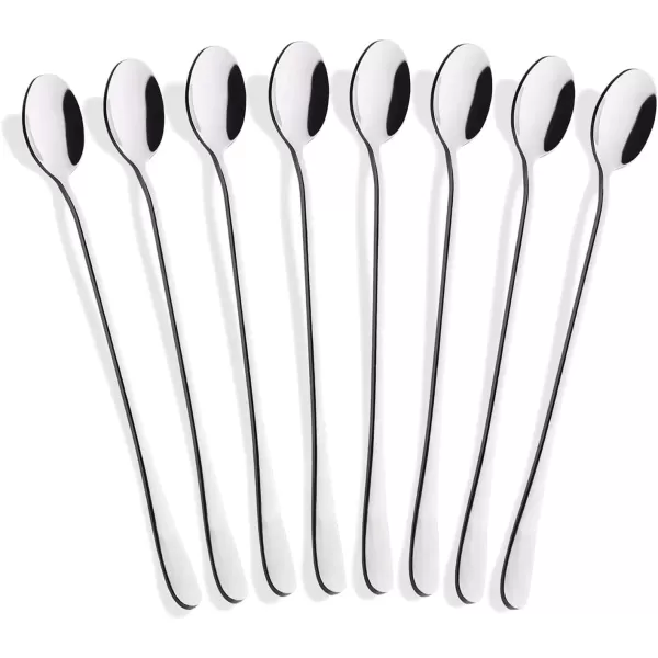 imageHiware 8Piece 9Inch Long Handle Iced Tea Spoon Coffee Spoon Ice Cream Spoon Stainless Steel Cocktail Stirring SpoonsSilver