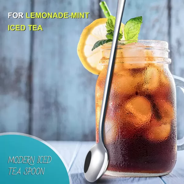 imageHiware 8Piece 9Inch Long Handle Iced Tea Spoon Coffee Spoon Ice Cream Spoon Stainless Steel Cocktail Stirring SpoonsSilver
