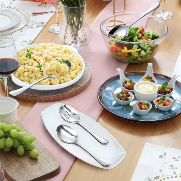 imageHiware 8Piece Serving Spoons Set  Includes 4 Serving Spoons and 4 Slotted Spoons 188 Stainless Steel Buffet Serving Utensils  Mirror Polished Dishwasher Safe 86Inch