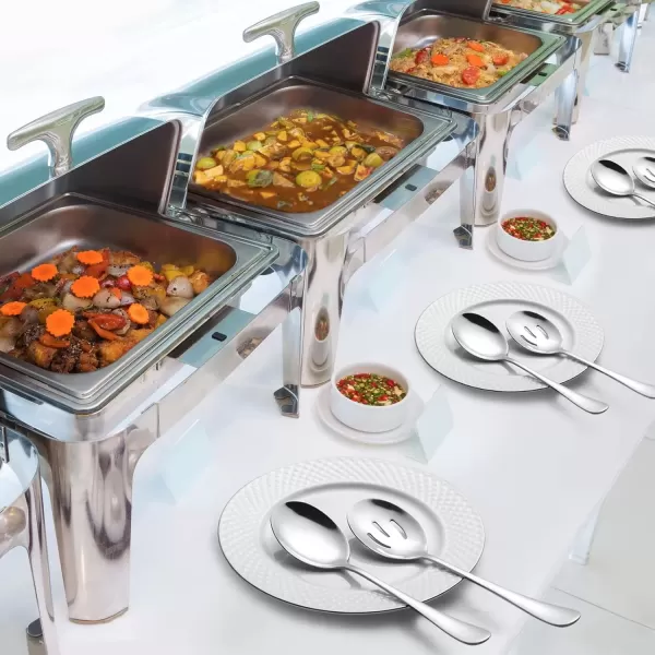 imageHiware 8Piece Serving Spoons Set  Includes 4 Serving Spoons and 4 Slotted Spoons 188 Stainless Steel Buffet Serving Utensils  Mirror Polished Dishwasher Safe 86Inch