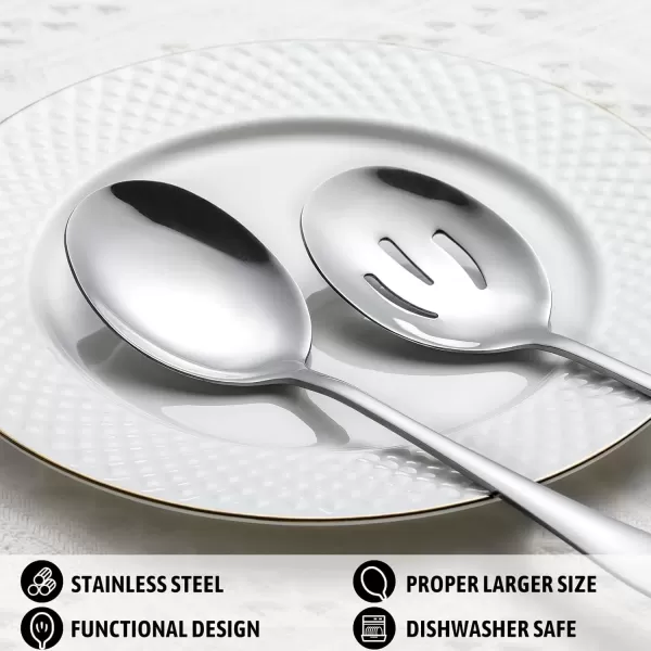 imageHiware 8Piece Serving Spoons Set  Includes 4 Serving Spoons and 4 Slotted Spoons 188 Stainless Steel Buffet Serving Utensils  Mirror Polished Dishwasher Safe 86Inch