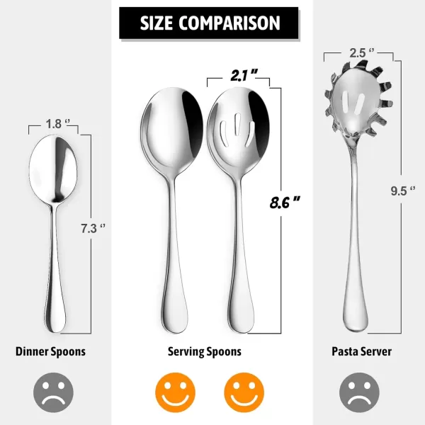 imageHiware 8Piece Serving Spoons Set  Includes 4 Serving Spoons and 4 Slotted Spoons 188 Stainless Steel Buffet Serving Utensils  Mirror Polished Dishwasher Safe 86Inch