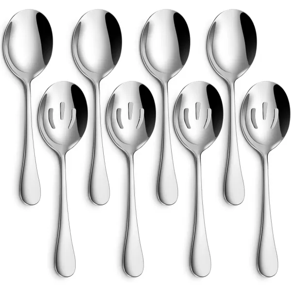 imageHiware 8Piece Serving Spoons Set  Includes 4 Serving Spoons and 4 Slotted Spoons 188 Stainless Steel Buffet Serving Utensils  Mirror Polished Dishwasher Safe 86Inch