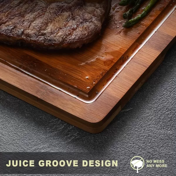 imageHiware Bamboo Cutting Board for Kitchen Heavy Duty Wood Cutting Board with Juice Groove 100 Organic Bamboo Pre Oiled 15quot x 10quotBrown