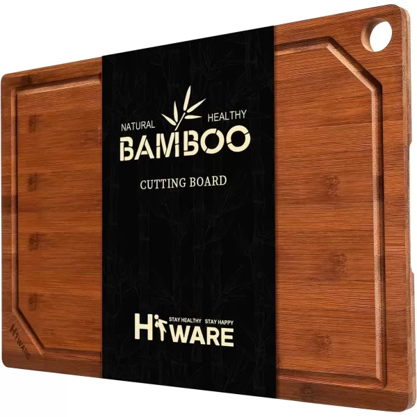 imageHiware Bamboo Cutting Board for Kitchen Heavy Duty Wood Cutting Board with Juice Groove 100 Organic Bamboo Pre Oiled 15quot x 10quotBrown