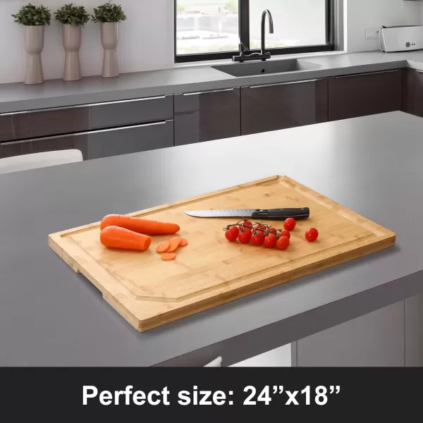 imageHiware Bamboo Cutting Board for Kitchen Heavy Duty Wood Cutting Board with Juice Groove 100 Organic Bamboo Pre Oiled 15quot x 10quotNatural