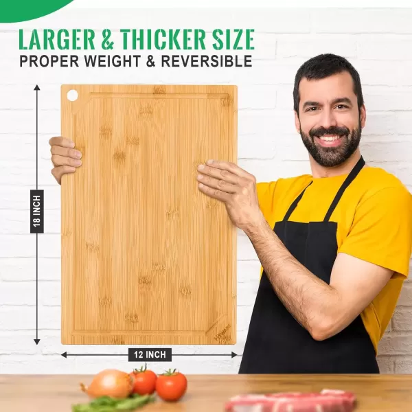 imageHiware Bamboo Cutting Board for Kitchen Heavy Duty Wood Cutting Board with Juice Groove 100 Organic Bamboo Pre Oiled 15quot x 10quotNatural