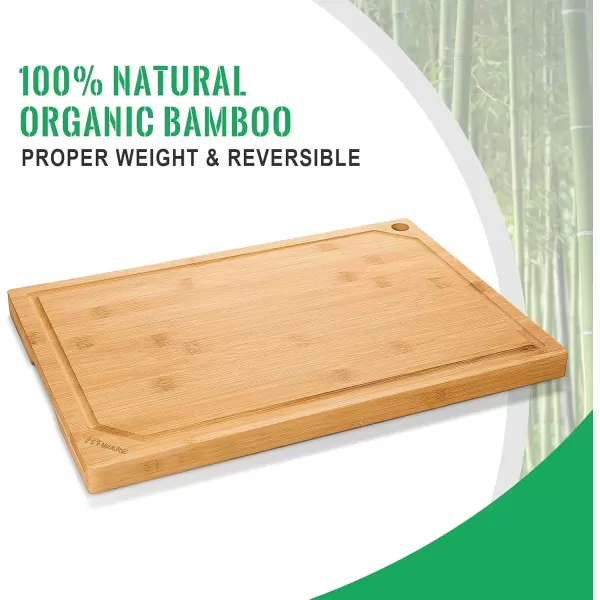 imageHiware Bamboo Cutting Board for Kitchen Heavy Duty Wood Cutting Board with Juice Groove 100 Organic Bamboo Pre Oiled 15quot x 10quotNatural