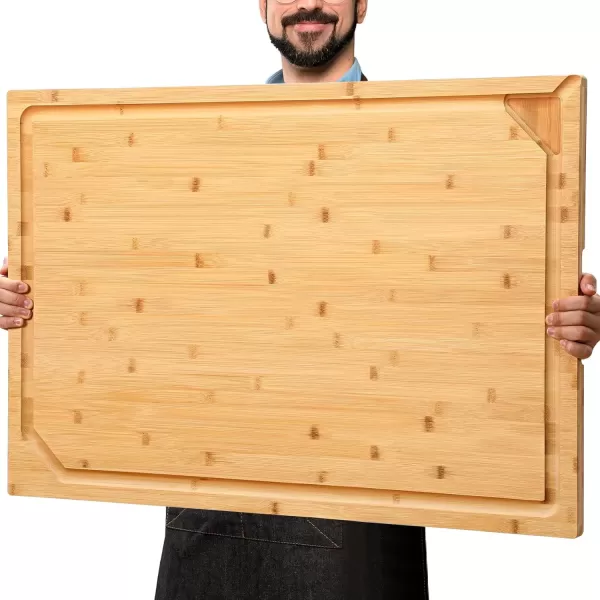 imageHiware Bamboo Cutting Board for Kitchen Heavy Duty Wood Cutting Board with Juice Groove 100 Organic Bamboo Pre Oiled 15quot x 10quotNatural