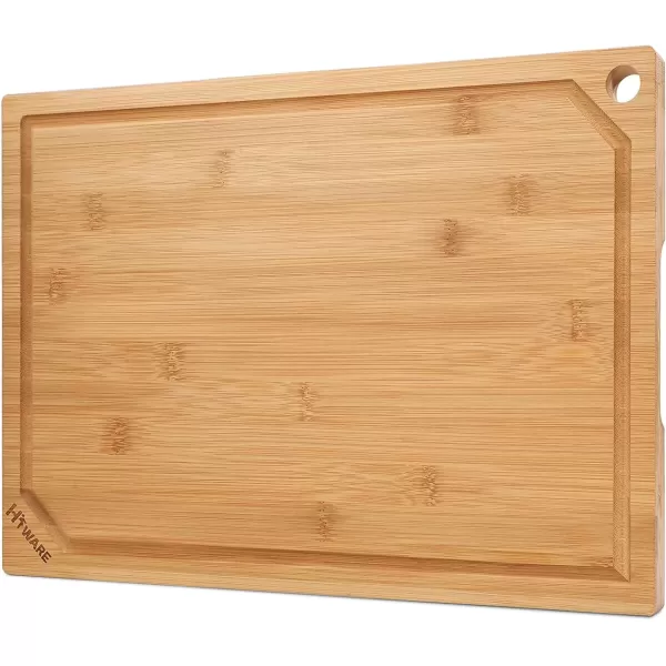 imageHiware Bamboo Cutting Board for Kitchen Heavy Duty Wood Cutting Board with Juice Groove 100 Organic Bamboo Pre Oiled 15quot x 10quotNatural