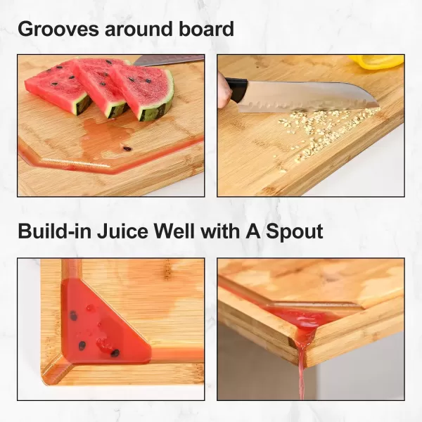 imageHiware Bamboo Cutting Board for Kitchen Heavy Duty Wood Cutting Board with Juice Groove 100 Organic Bamboo Pre Oiled 15quot x 10quotNatural