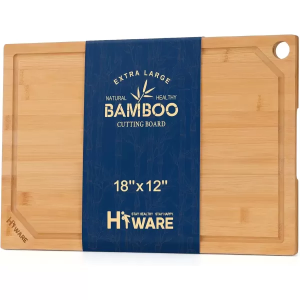imageHiware Bamboo Cutting Board for Kitchen Heavy Duty Wood Cutting Board with Juice Groove 100 Organic Bamboo Pre Oiled 15quot x 10quotNatural