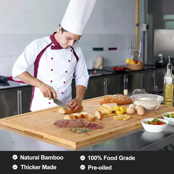 imageHiware Bamboo Cutting Board for Kitchen Heavy Duty Wood Cutting Board with Juice Groove 100 Organic Bamboo Pre Oiled 15quot x 10quotNatural