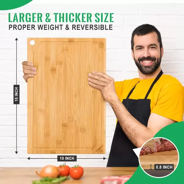 imageHiware Bamboo Cutting Board for Kitchen Heavy Duty Wood Cutting Board with Juice Groove 100 Organic Bamboo Pre Oiled 15quot x 10quotNatural
