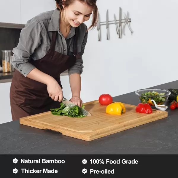 imageHiware Bamboo Cutting Board for Kitchen Heavy Duty Wood Cutting Board with Juice Groove 100 Organic Bamboo Pre Oiled 15quot x 10quotNatural