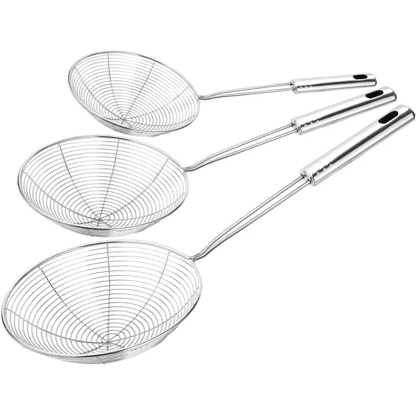 imageHiware Extra Large Spider Strainer Skimmer Spoon for Frying and Cooking  Set of 3 Stainless Steel Wire Pasta Strainer with Long Handle Professional Kitchen Skimmer Ladle  138quot 15quot ampamp 164quot