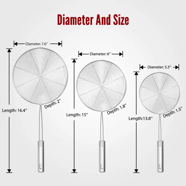 imageHiware Extra Large Spider Strainer Skimmer Spoon for Frying and Cooking  Set of 3 Stainless Steel Wire Pasta Strainer with Long Handle Professional Kitchen Skimmer Ladle  138quot 15quot ampamp 164quot