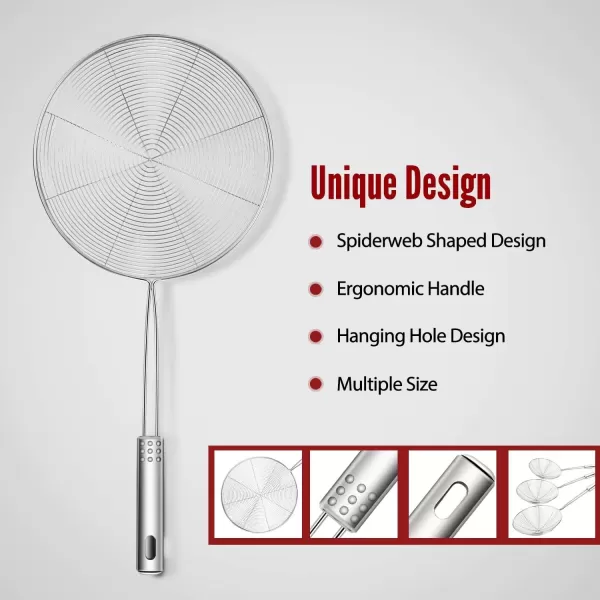 imageHiware Extra Large Spider Strainer Skimmer Spoon for Frying and Cooking  Set of 3 Stainless Steel Wire Pasta Strainer with Long Handle Professional Kitchen Skimmer Ladle  138quot 15quot ampamp 164quot