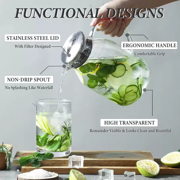 imageHiware Glass Pitcher with Lid and Spout  68 OZ Water Pitcher for HotCold Water ampamp Iced Tea 188 Stainless Steel Lid High Heat Resistance 100 Leadfree Clear