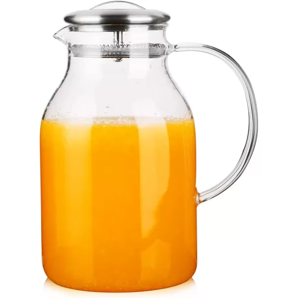imageHiware Glass Pitcher with Lid and Spout  68 OZ Water Pitcher for HotCold Water ampamp Iced Tea 188 Stainless Steel Lid High Heat Resistance 100 Leadfree Clear