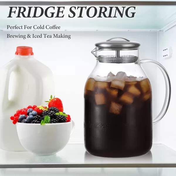 imageHiware Glass Pitcher with Lid and Spout  68 OZ Water Pitcher for HotCold Water ampamp Iced Tea 188 Stainless Steel Lid High Heat Resistance 100 Leadfree Clear