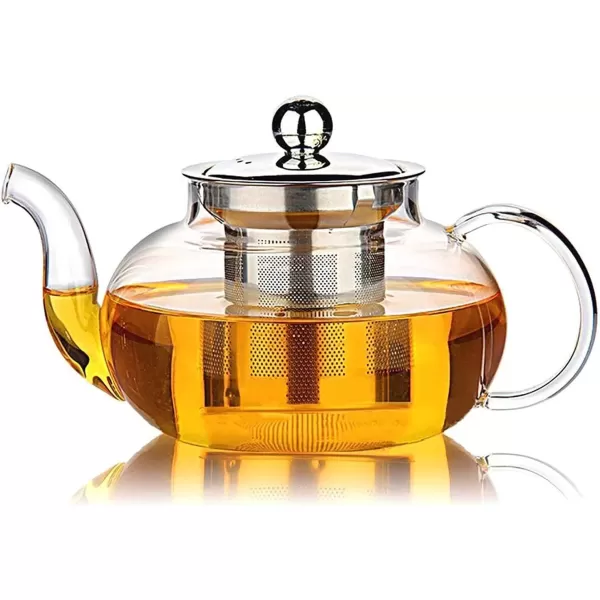 imageHiware Glass Teapot with Stainless Steel Infuser ampamp Lid Borosilicate Glass Tea Pot Stovetop Safe Blooming ampamp Loose Leaf Teapots 27 Oz27 Oz