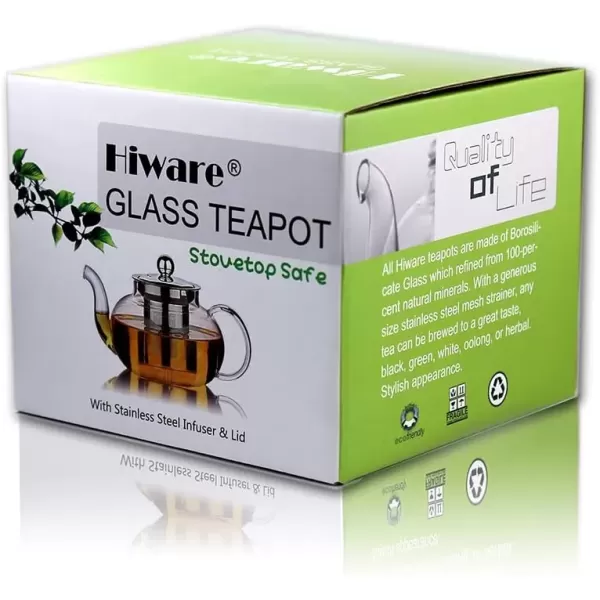 imageHiware Glass Teapot with Stainless Steel Infuser ampamp Lid Borosilicate Glass Tea Pot Stovetop Safe Blooming ampamp Loose Leaf Teapots 27 Oz27 Oz
