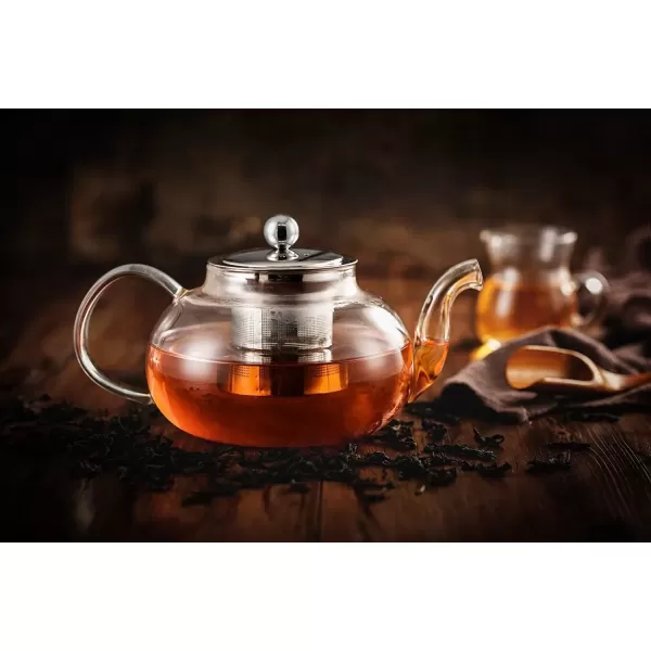 imageHiware Glass Teapot with Stainless Steel Infuser ampamp Lid Borosilicate Glass Tea Pot Stovetop Safe Blooming ampamp Loose Leaf Teapots 27 Oz27 Oz